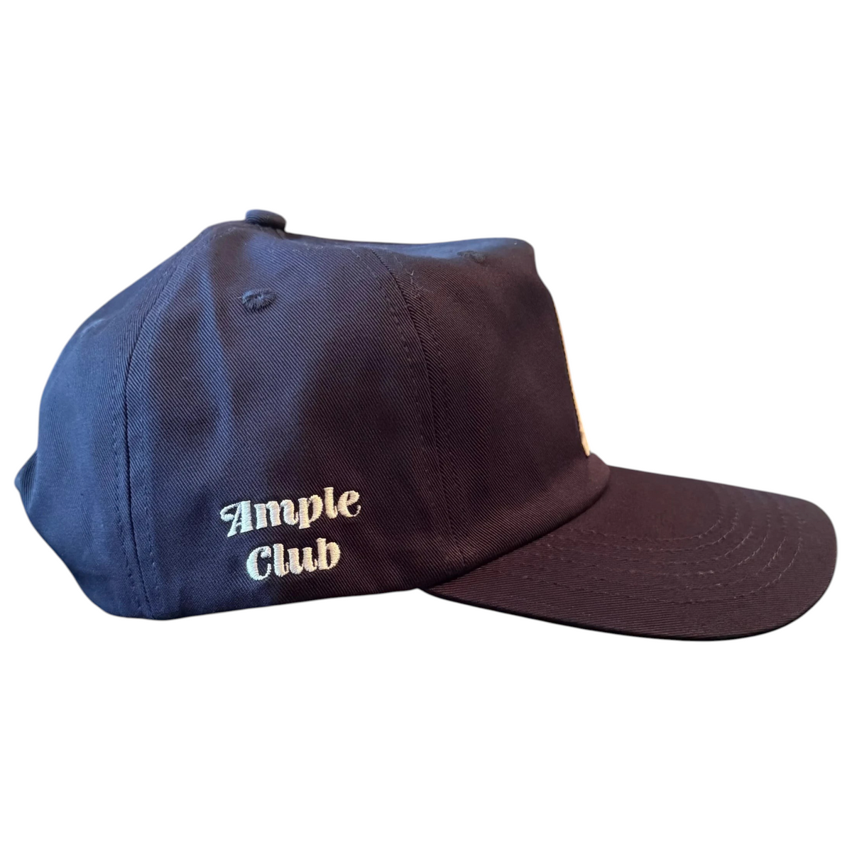 AMPLE navy blue cotton twill baseball cap with white Ample Club embroidery on the side panel